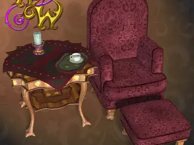 chair wyrm and table Free low-poly 3D model