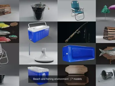 Beach and fishing environment  3D Model Pack