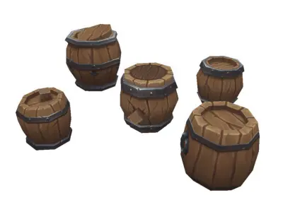 Barrel n Fence Set - Low Poly Hand Painted Low-poly 3D model
