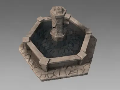 Stone Fountain with water Low-poly 3D model