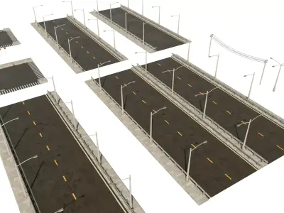 Modular ROAD PACK game-ready Low-poly 3D model