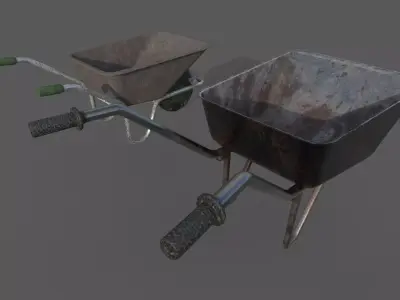 Wheelbarrow Construction Tool Prop PBR Textures GameReady Low-poly 3D model