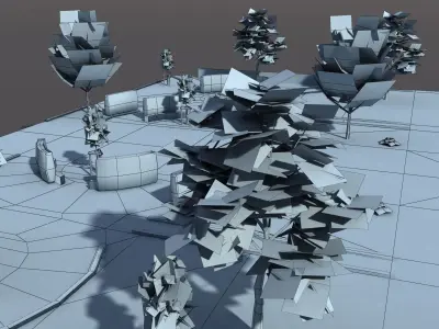 Low poly Park garden with grass and trees Low-poly 3D model