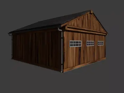 Wood Doble Garage with Interior Low-poly 3D model
