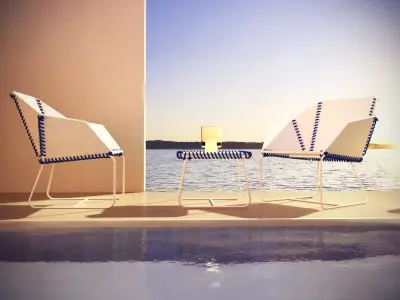 Textile Armchair and Coffee Table 3D model