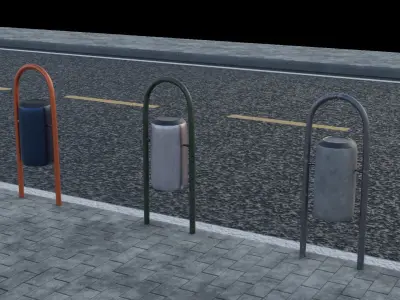Trash Can - Street 3 Different Colors Low Poly 3D Model Low-poly 3D model