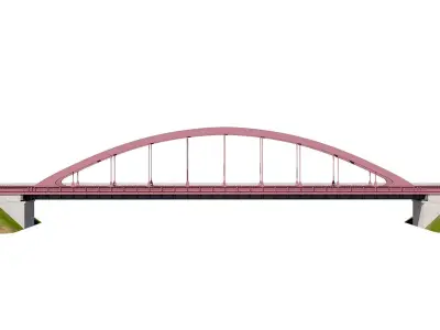 Bridge metal arch bridge over a highway with pedestrian areas  3D model