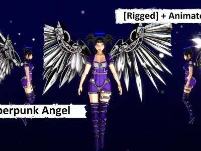 Cyberpunk Angel Flying Animation Low-poly 3D model