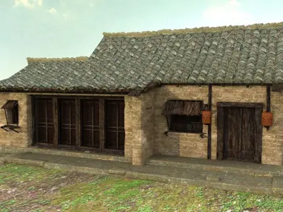 Ancient Asian houses Low-poly 3D model