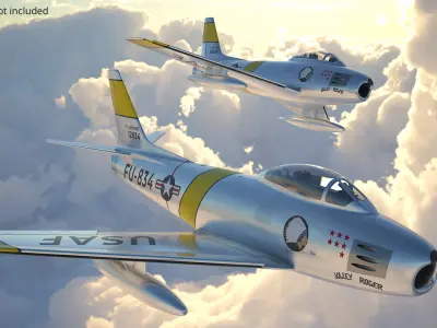  F-86 Sabre Cold War Fighter Aircraft Silver with Interior Rigged for Maya 