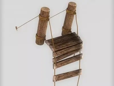 Broken plank bridge Low-poly 3D model