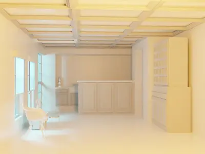 Hall Model empty room with walls and chair Low-poly 3D model
