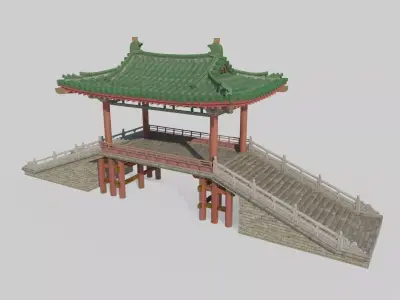Asian ancient architecture palace small wind and rain bridge 3D model