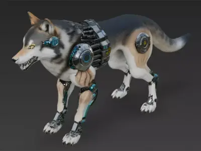 Cyber Wolf Creature Model Low-poly 3D model