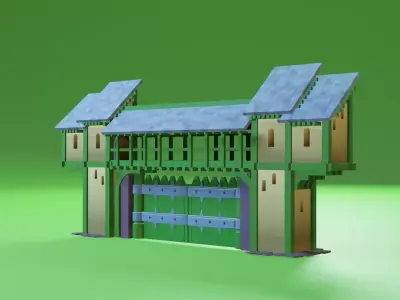  Castle gate wall fortress to play Low-poly 3D model