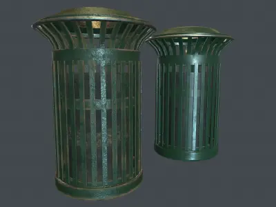 Street Trash Bin PBR Game Ready Low-poly 3D model