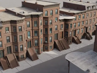 New York Brownstones - American Row Houses Pack Low-poly 3D model