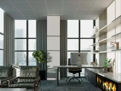Minimalist CEO Office Room 3D Model Interior Scene 3D model
