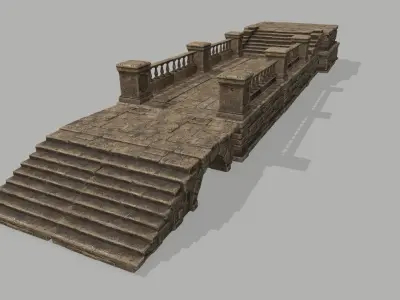 ruin set stone bridge with stairs Low-poly 3D model