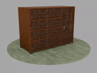 Wooden Wardrobe with Openable Door and Drawers Low-poly 3D model
