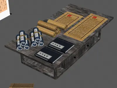 Ancient Chinese books wooden slips desk 3D model