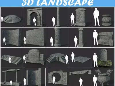 Low poly Ancient Dragon Temple Element Pack Low-poly 3D model