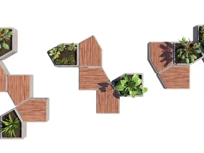 Modular Hexagon Planter Outdoor Bench Low-poly 3D model