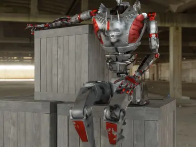 Robot Low Poly textured rigged 3D model