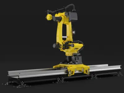  Robotic Arm Yellow on Rails Rigged for Cinema 4D 