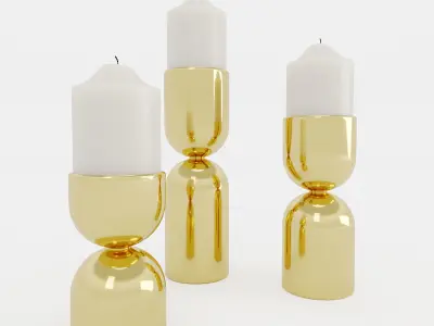 John Richard Three Antique Brass Candle Holder Set 3D model