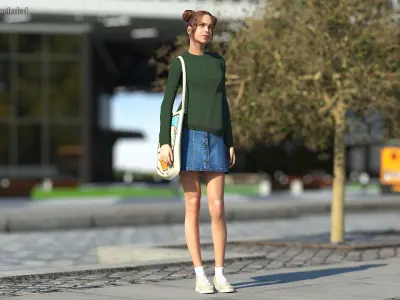 Urban Style Young Woman Rigged for Cinema 4D 3D model