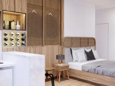 Simple Wood Apartment With Bathroom 3D model