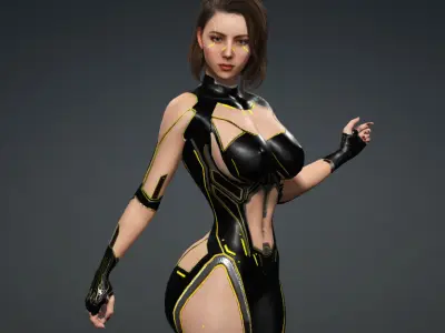 Cyberpunk Female Sci-Fi Character  Game-Ready 3D Model 3D model