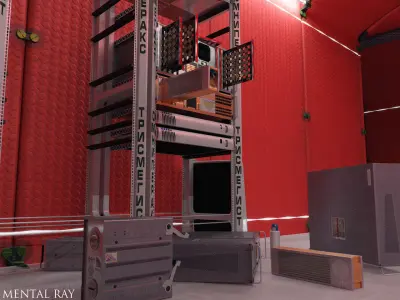 Analytical scientific rack in corridor Low-poly 3D model