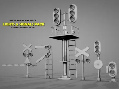 Modular Railway Track Lights Pack 3D model