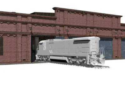 Railway depot Low-poly 3D model