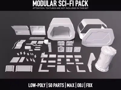 Modular Sci-Fi kitbash pack Low-poly 3D model