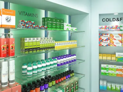  Pharmacy Store Green Interior with Filling 