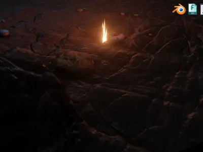 Spooky cave with an animated Fire Low-poly 3D model