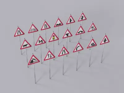 Traffic Sign Mega Pack Low-poly 3D model