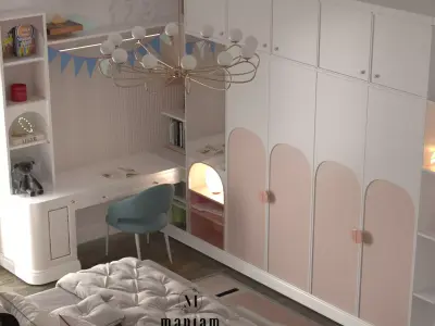 Charming Whimsical Girls Bedroom Kids Room Scene Free 3D model
