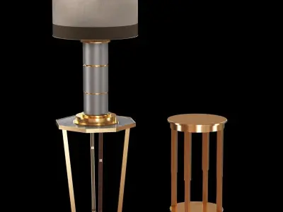 Brass end table and table lamp 3D model