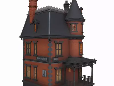 Intricate 3D Haunted House Model with Turrets 3D model