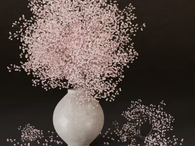 Minimal Gypsophila Bouquet in Textured Clay Vase 3D model