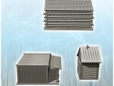 Set of three wooden western buildings 25 - Cowboy USA America AC 3D print model