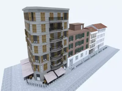 street apartment building on Low-poly 3D model