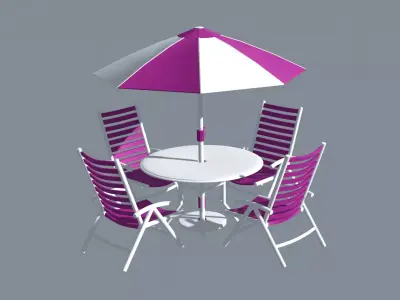 Patio outdoor table with chairs and umbrella 2 3D model