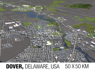 Dover Delaware USA 50x50km 3D City Map 3D model