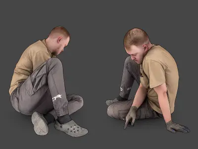Worker Sitting on the Floor 3D model