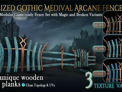 Medieval-Stylized-Modular-Fence-Pack Low-poly 3D model